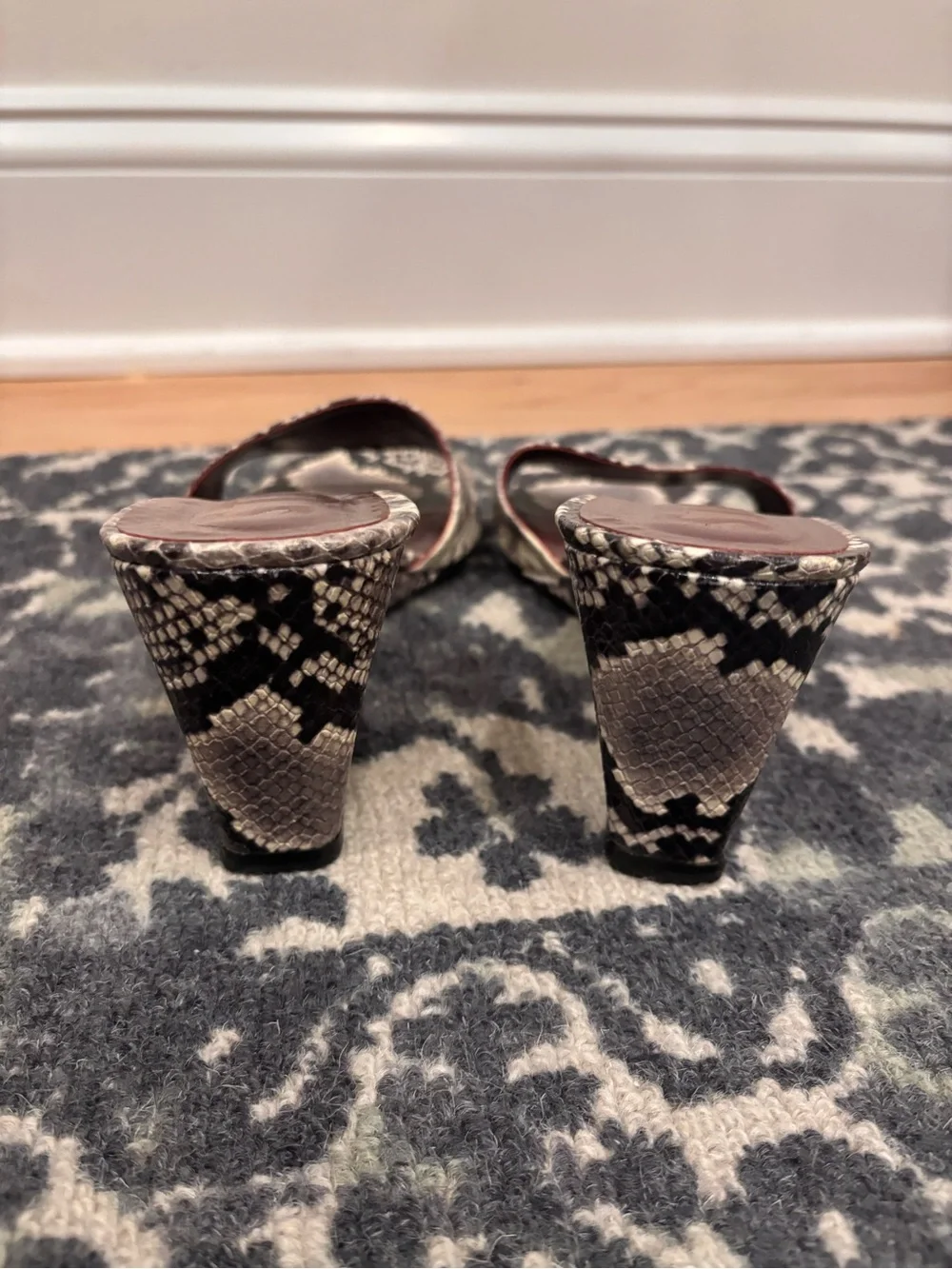STAUD Billie wedge mules in a snake-embossed leather print size 41.5